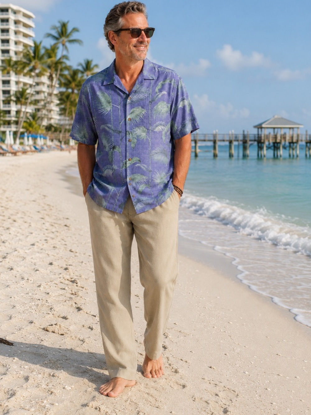 Tommy Bahama 100% Silk Hawaiian Shirt Mens L Blue Palm Resort Camp Aloha - Picture 3 of 16